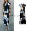 Spring New Women's Clothing Fashion Style Round Neck Sleeveless Silk Satin Texture Print Midi Skirt Dress 2479124