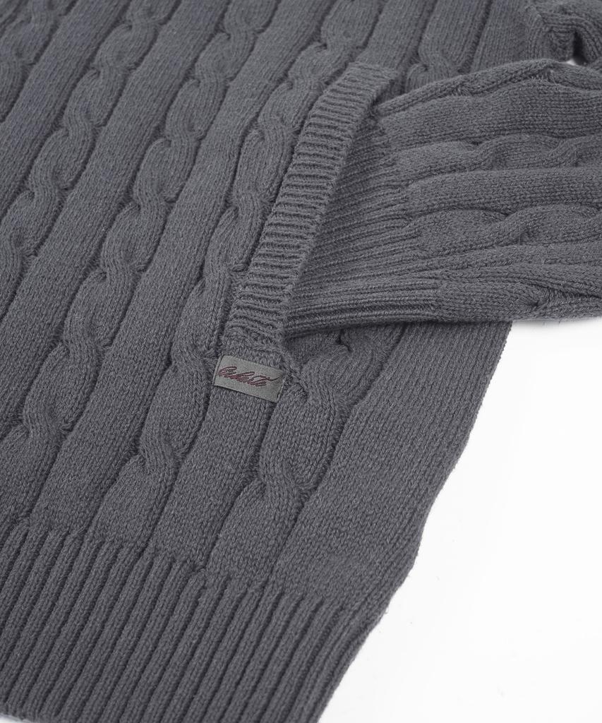 BIRBANTE Washable Cotton Cable Two-Way Knit Zip-Up - Grey