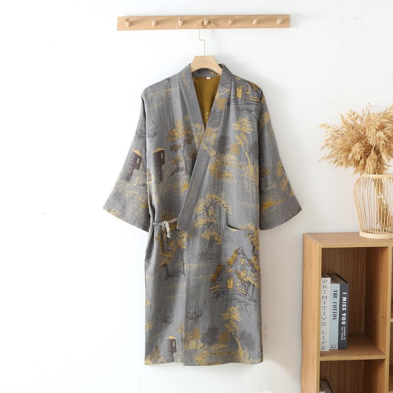 Cotton Double-layer  Bathrobe, Thin Sleepwear, Home Clothes, Women's Sleeping Robe, Quick Drying Water Absorbing Yukata