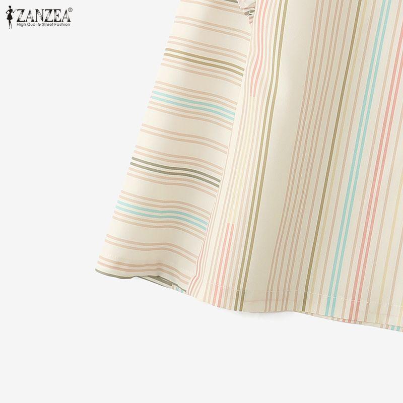 ZANZEA Women Summer Casual Round Neck Stripe Print Sleeveless Vest Tops