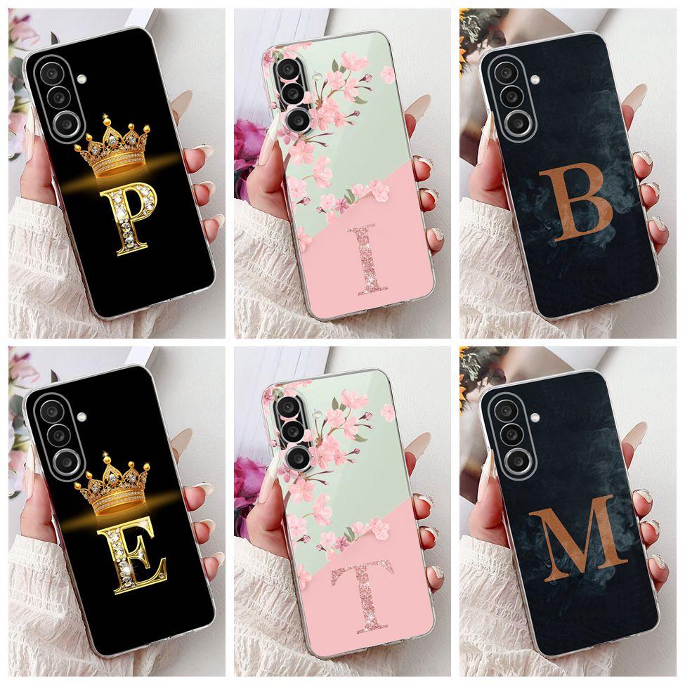 For Samsung M56 Case SM-M566B Clear Fashion A-Z Letters Luxury Flowers Crown Soft TPU Bumper For Samsung Galaxy M56 Back Cover