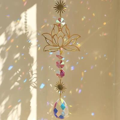 Cosmic Sunshine Catcher - Handmade Crystal Sun/Moon Wind Chime, Garden Gift Decor