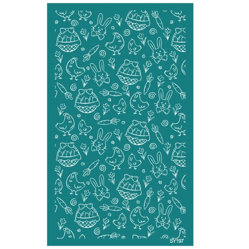 Bunnies Eggshell Silkscreen Print Stencils 6.3x4Inch Washable for Clay Earrings Jewelry Making Printing on Clay Fabric