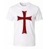 Herren Tempelritterkreuz Mittelalter Ritter T-Shirt - 100% Slim Fit Schwarz mit Roter distressed Tempelritterkreuz Druck, Ganzjahres Freizeit Streetwear,