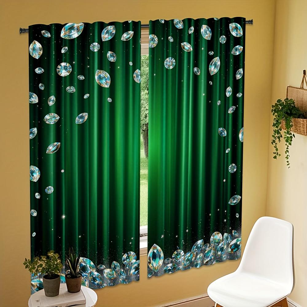 2Pcs Polyester Emerald Diamond Washing Printing Window Curtains Birthday Party Decoration Backdrop Drapes for Living Room