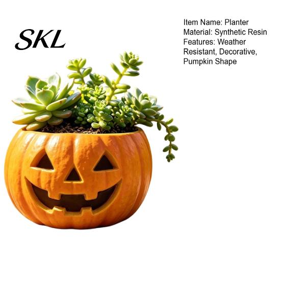 Weatherproof Resin Pot for Flowers Halloween Pumpkin Planter, Jack-O-Lantern Flower Pot, Decorative Autumn Gift Plant Lovers Succulents Fall
