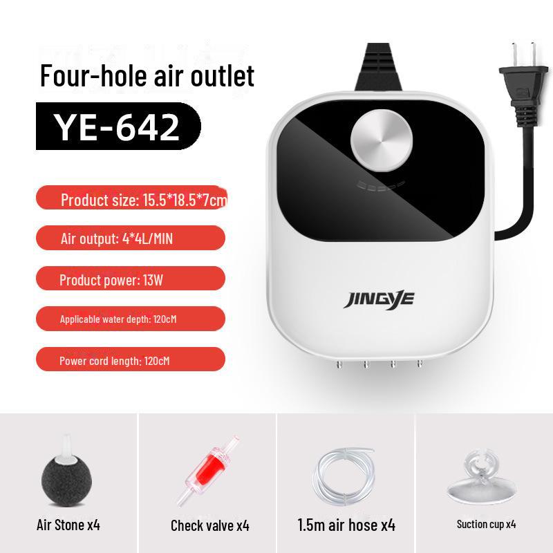 Jingye Stille Vierkoppige Zuurstofpomp voor Aquaria en Vijvers