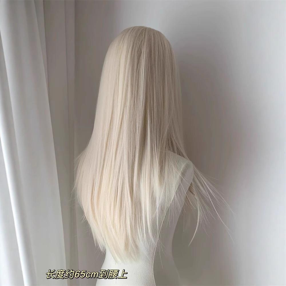 White Blue Platinum Long Straight Wig, Small Lace Front Realistic Full Head Wig For Women Fashion Styling