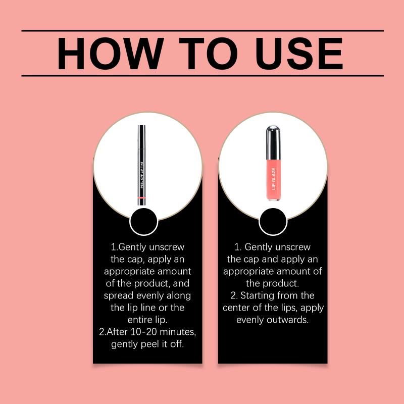 Coral Pink Peel off Lip Tint +lip Glaze Set Waterproof Lipstick Long Lasting Gloss Lip Balm Suitable For Different Makeup Looks