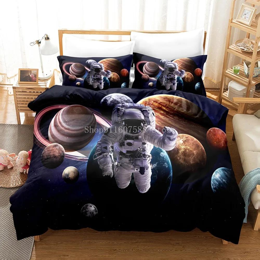 Cartoon Astronaut Outer Space Bedding Set Fashion Boys Home Bed Linen Set 23 Piece Microfiber Duvet Cover Set With Pillowcase