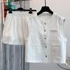 Leicht gereiftes reines Leinen-Weste & Shorts-Set für Damen – Sommer-Mode