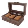 3 Slot Watch Display Case Wood Detachable Pillow Glass Cover Single Layer Watch Box for Jewelry