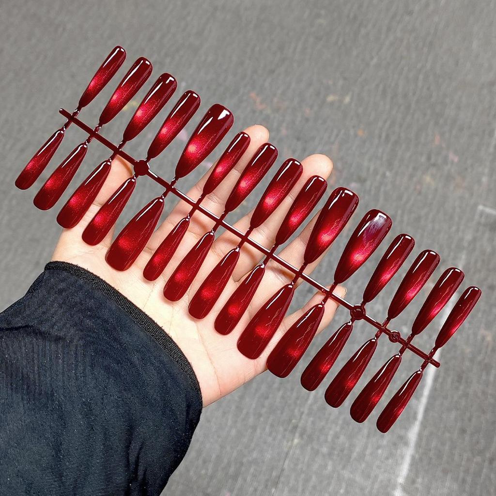 Ruby Cat Eye Glass Beads Whitening Nail Tips – 30 Finished Wearable Plain Strips for New Year Nails