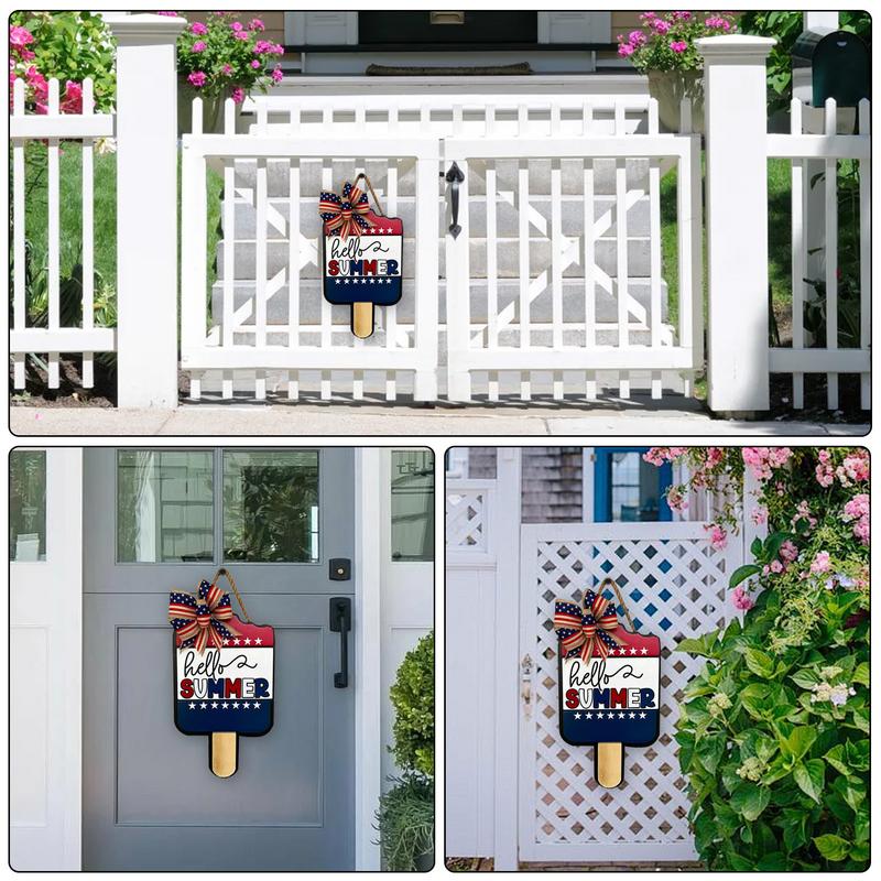 Hello Summer Door Sign Ice Cream Shape Hello Summer Decor Colorful Independence Day Decorations Front Door Summer Signs For Home