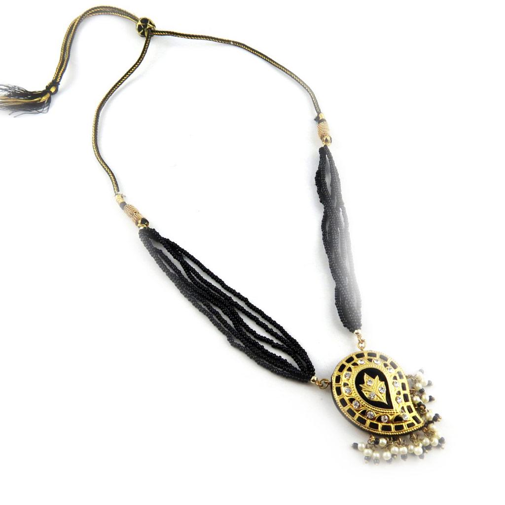 Les Trésors De Lily [B8567] - Black Gold 'Palanquin' Necklace