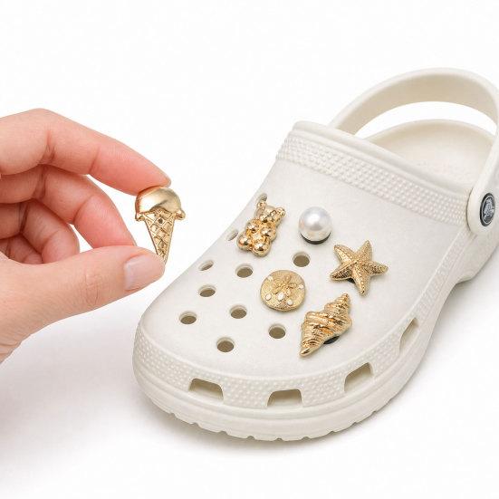 Set da 6 Pezzi Charms per Scarpe Color Oro, Charms Estivi Gelato, Charms per Scarpe Stella Marina Conchiglia per Zoccoli Donna Ragazze Decorazione Calzature da Spiaggia