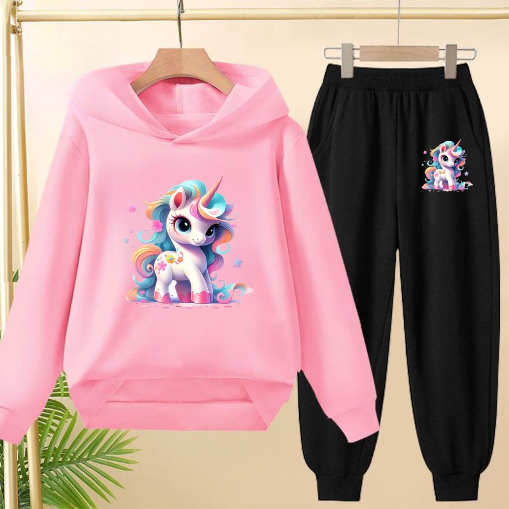 Kids Clothes Cute Unicorn Print Hoodie Sportswear Coat+Pants 2P Boy Girl Toddler 3-12Y Leisure Top Fashion Sunshine Charming Set