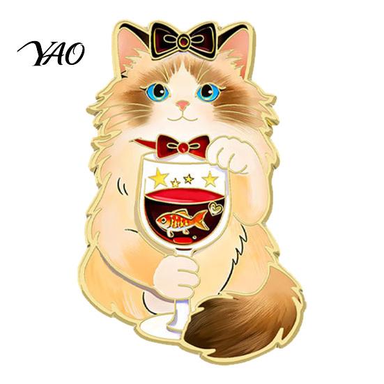 Red Wine Cat Brooch Cartoon Brooch, Enamel Kitten Lapel Hat Accessory Pin, Jackets Backpacks Clothes Decorative for Women Men Pin
