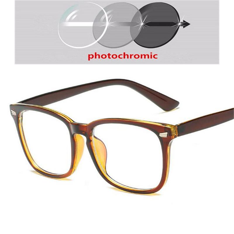 Square Photochromic Prescription Eyeglasses Women Men Rivets Full Frame Nearsighted Glasses 0 -0.5 -0.75 -1.0 To -6.0