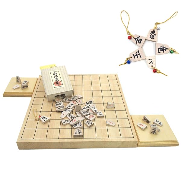 Wooden Shogi Board Set with One Igo Lab Original Includes a Cypress Tabletop Shogi Board and Wooden Maple Pieces with Red Backing One of the Four
