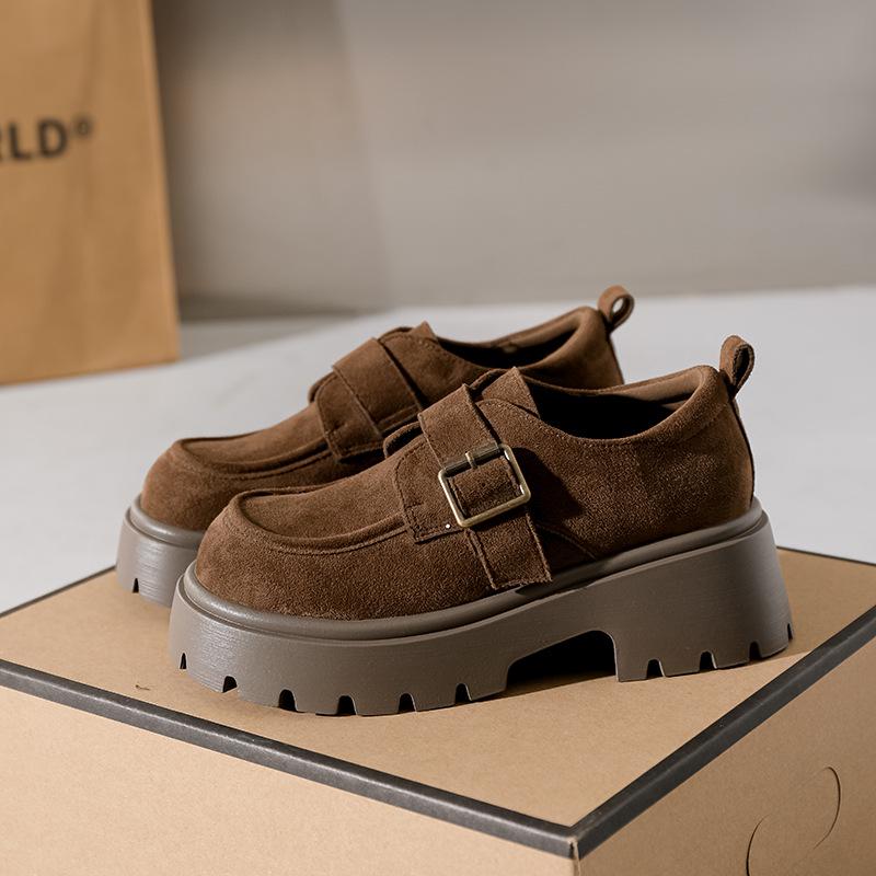 

2025 Spring Women s Thick-Soled Suede Retro Loafers - Slip-on British Style 42 чорний