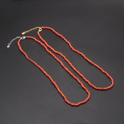 1Pc Synthetic Coral Beads Necklace, Fashion Orange Round Beaded Necklaces for Women Valentine's Day Christmas Jewelry Gifts 3 Mm