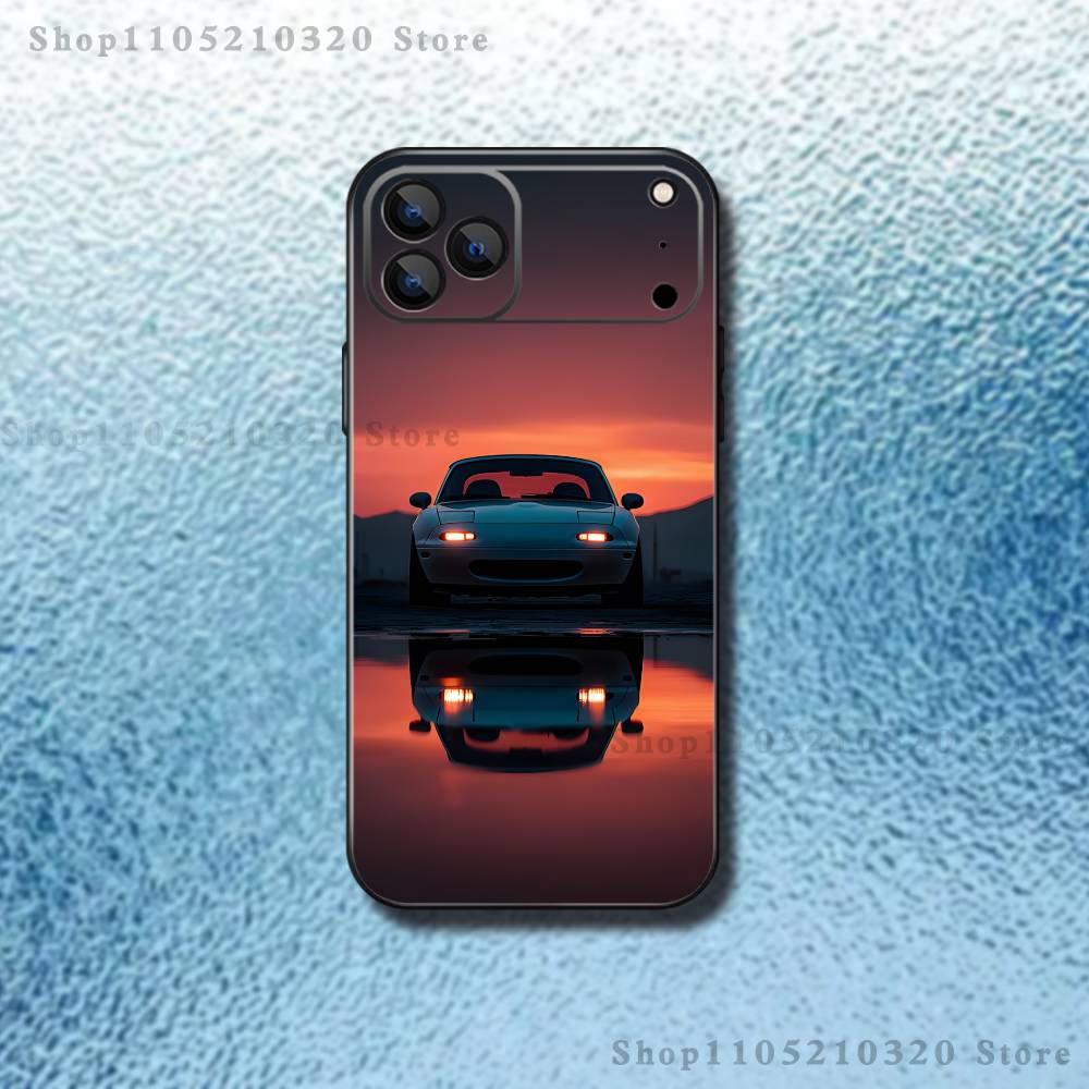 Cute M-Miata M-Mx5 Red Car Phone Case For iPhone 17,16,15,14,13,12,Pro,Max,Plus,E,SE4,Air,Mini Black Soft Box