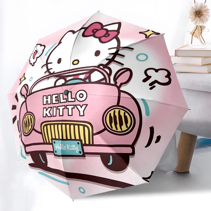 1pc Hello Kitty Pink Car Automatic Folding Umbrella - Portable 3-Fold Design with Iron Frame, Perfect for Outdoor Use, Festive Gifts, Travel, Daily Us