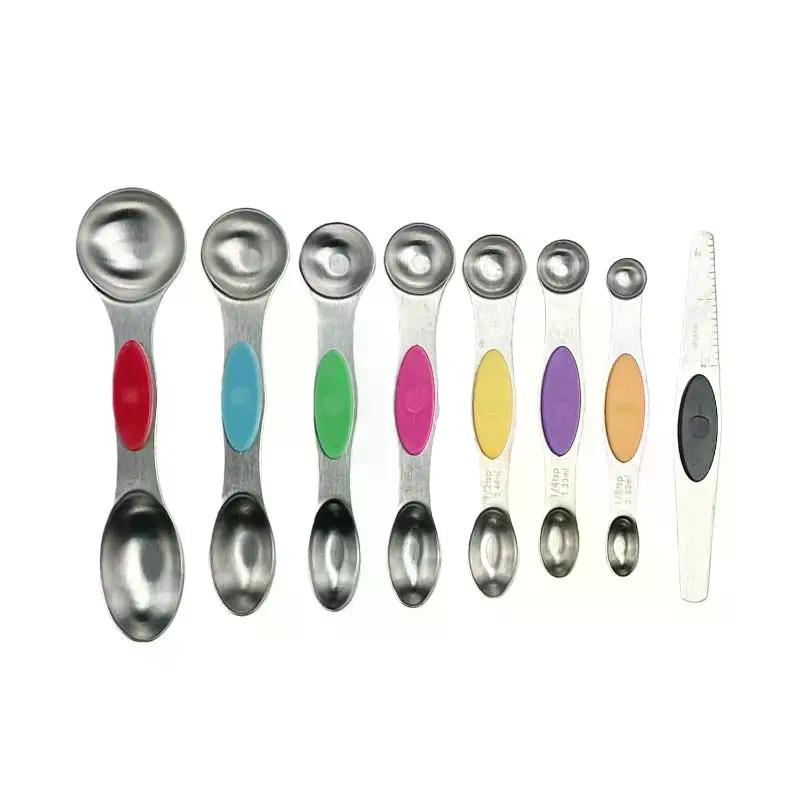 8Pcs Measuring Spoons Magnetic Measuring Spoons Dual Sided Stainless Steel Measuring Spoon Stackable Nesting Tablespoon Teaspoon