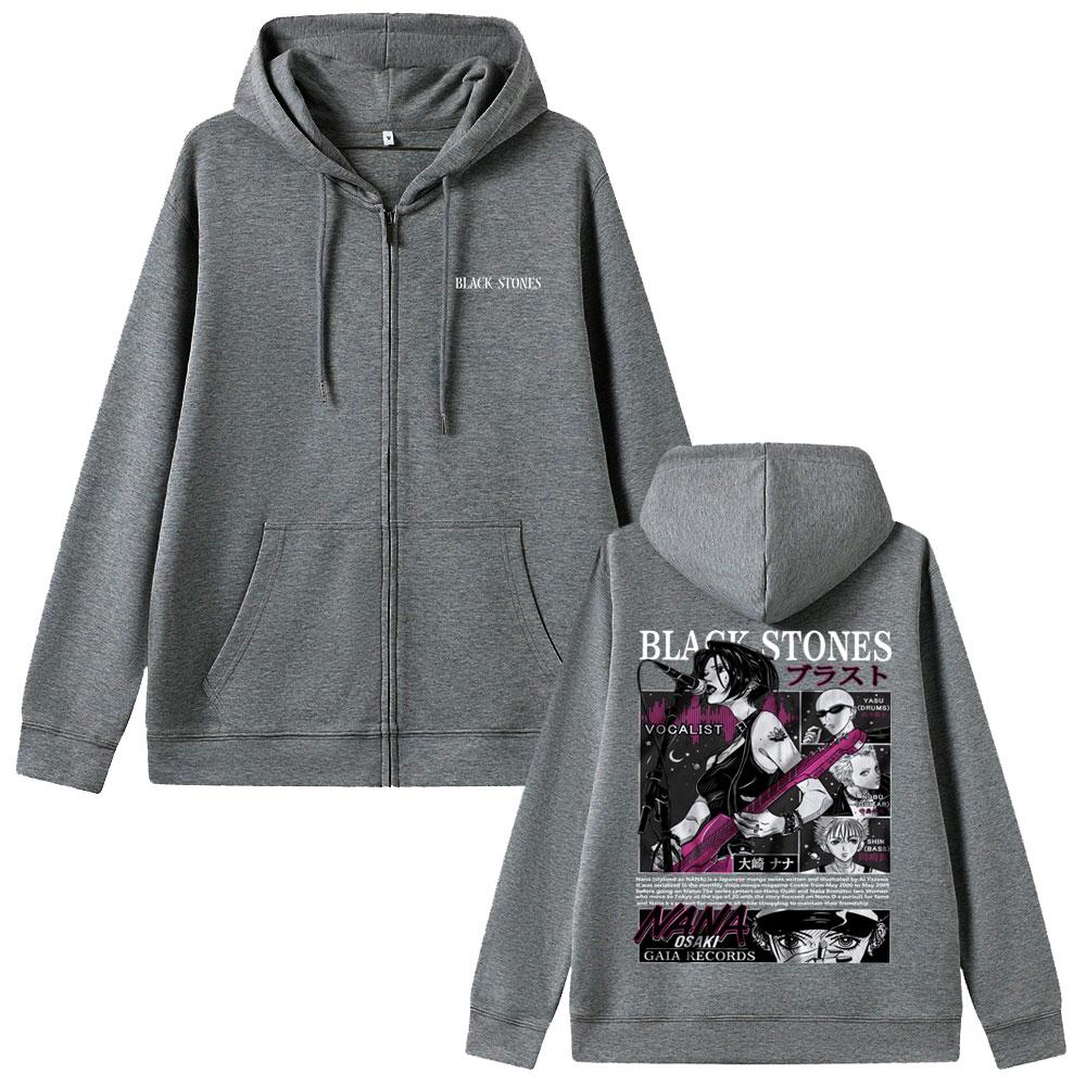 Anime Oosaki Zipper Hoodie Vintage Grunge Black Stones Zip Up Jacket Autumn Winter Men Women Manga Casual Zip Up Sweatshirt