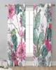 Tropical Plant Green Cactus Pink Flower Sheer Curtains for Living Room Decoration Window Curtains Kitchen Tulle Voile Curtains