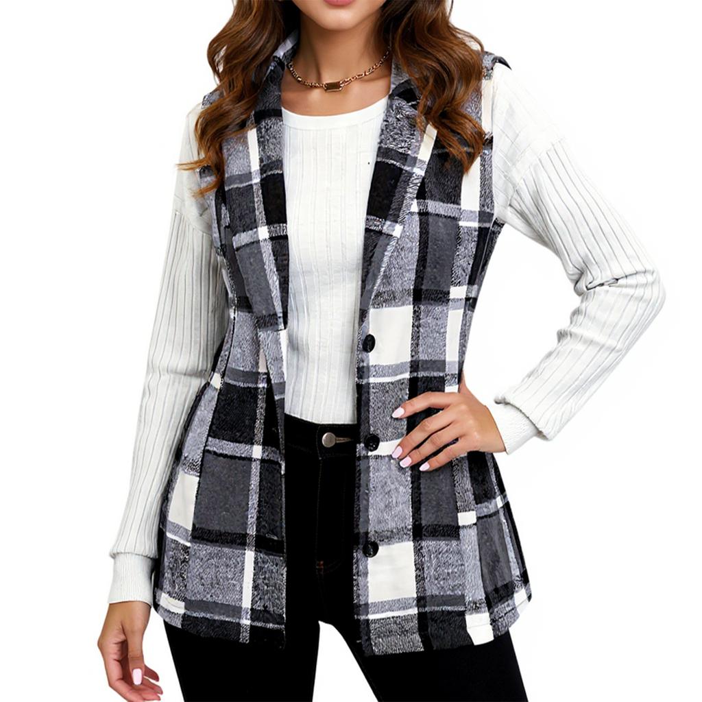 Ladies' Plaid Fashion Women's Clothing Lapel Suit Vest Plaid Top Jacket
