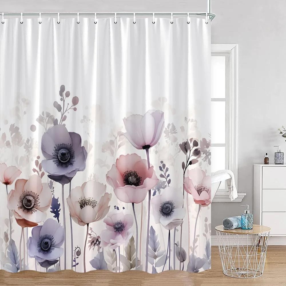 Watercolor Flowers Floral Shower Curtains Butterfly Greenery Plants Nature Home Decor for Bathroom Polyester Fabric Bath Curtain