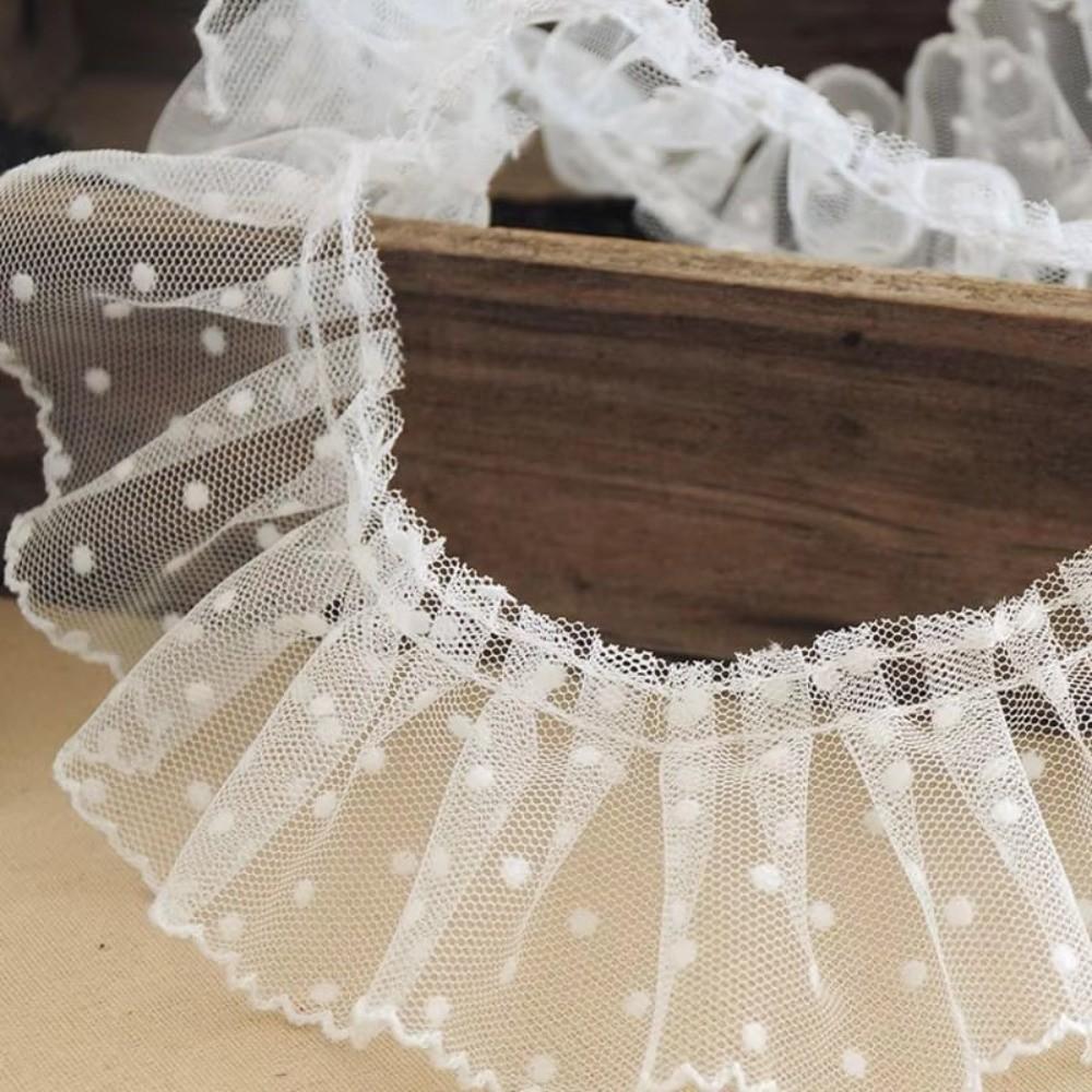 Elegant Pleated Lace Trim Vintage Polka Dot Mesh Ribbon Lace Fabric Ribbon  Dress Accessories