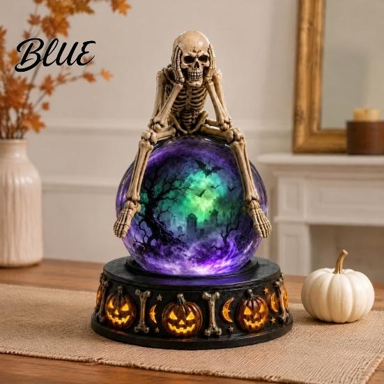 Decorative Magic Potion Bottle LED Lighted Halloween Faux Crystal Ball Decoration Resin Witch/Skeleton/Cat/Ghost Figurine with Vintage Style
