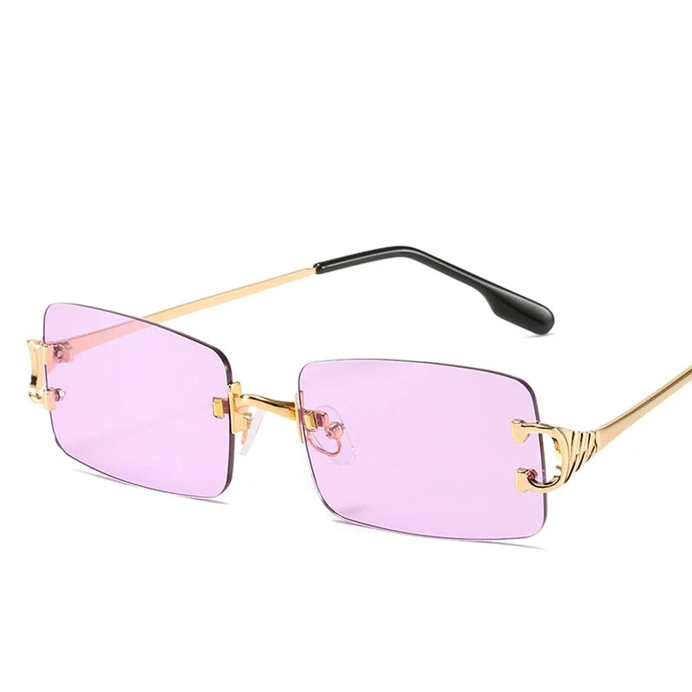 Xaybzc Blue Rectangular Sunglasses Rimless Men Metal Fashion Square Sun Glasses For Women Gradient Lens Frameless  Uv400
