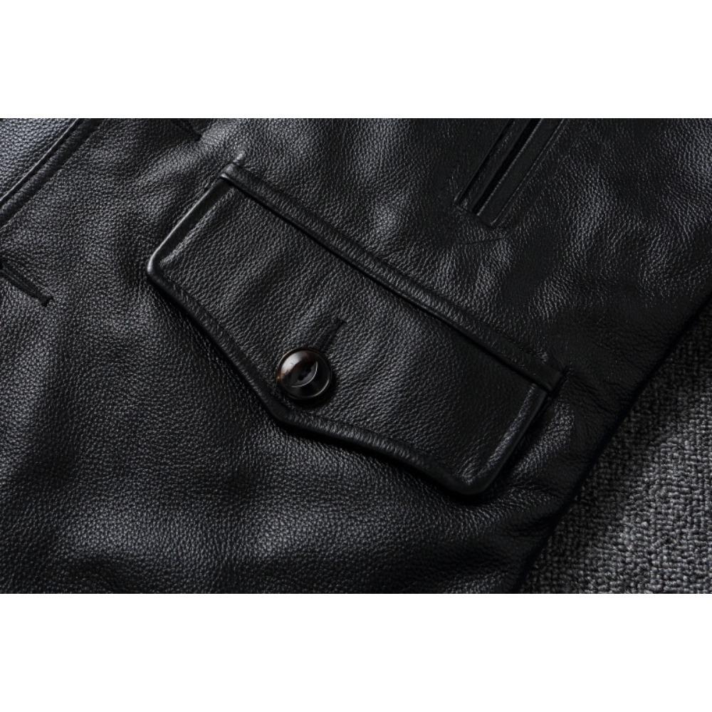 Chinese Size Men Leather Coat Genuine Soft Cowhide Leather Classic Turn Down Collar Leather Jackets For Men Clothing Autumn