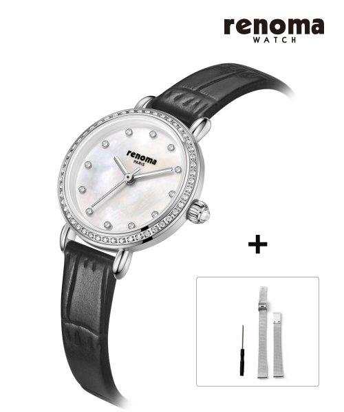 [renoma watch] renoma watch Women s Leather Band Watch (Black) with Mesh Band Gift RE2302 NONE