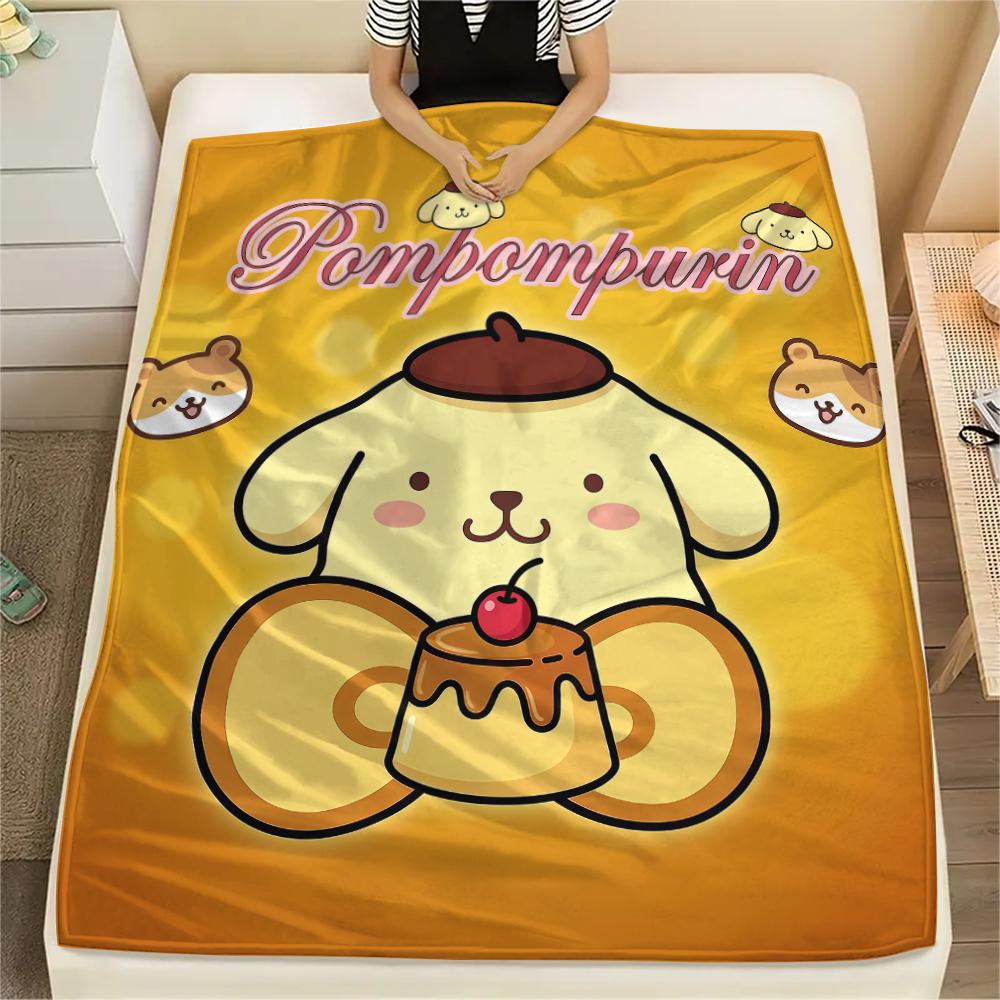 

1 шт. Фланелевое одеяло с принтом Pompompurin, Высокое качество, Для всех сезонов, Декор для дома, Тепло и уют, Идеально для Рождественских подарков 80cm x 120cm
