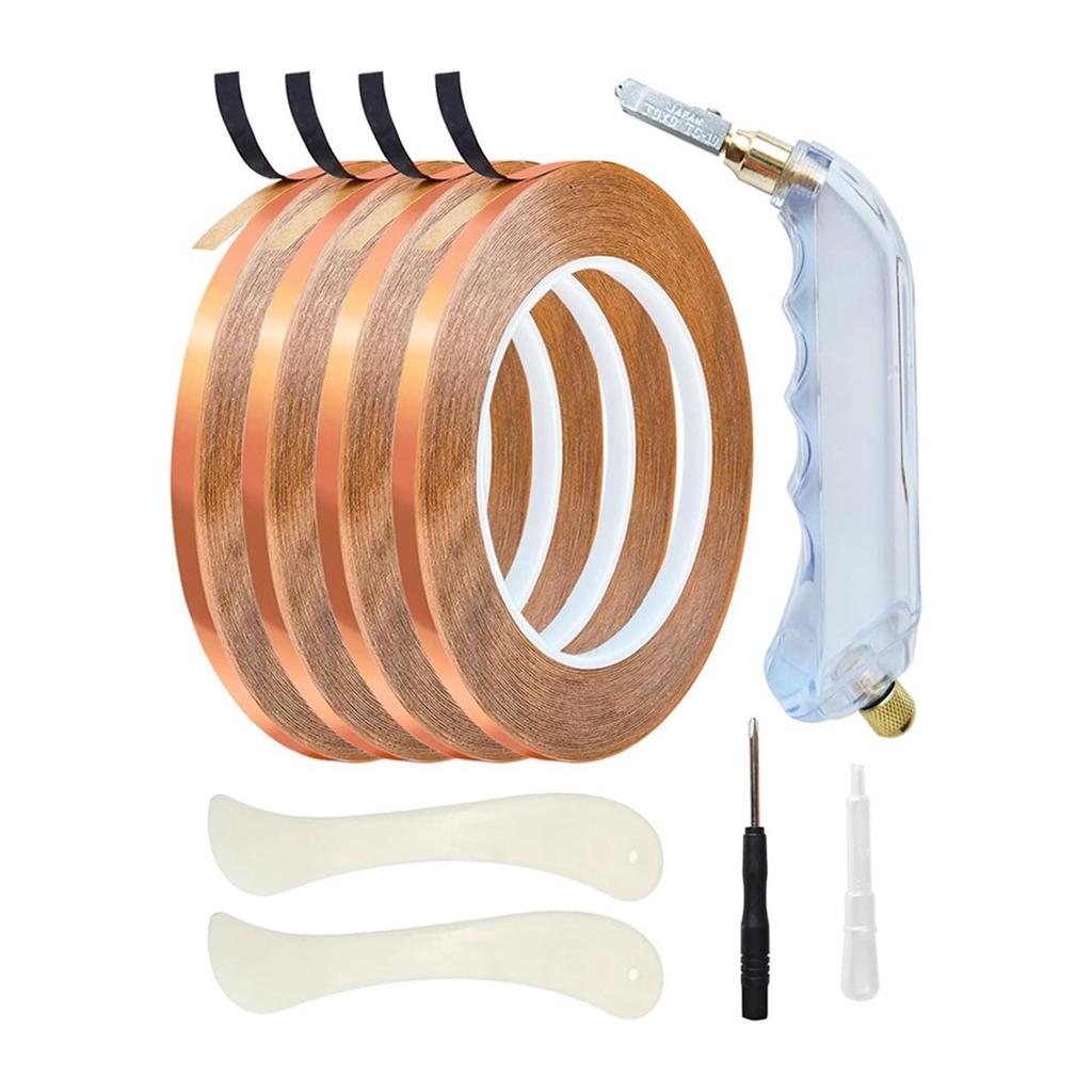 Glass Cutter for Stained Glass, 3/16 Inch Black Lined Copper Foil Tape for Stained Glass and Crafts, 4 Rolls 36 Yards