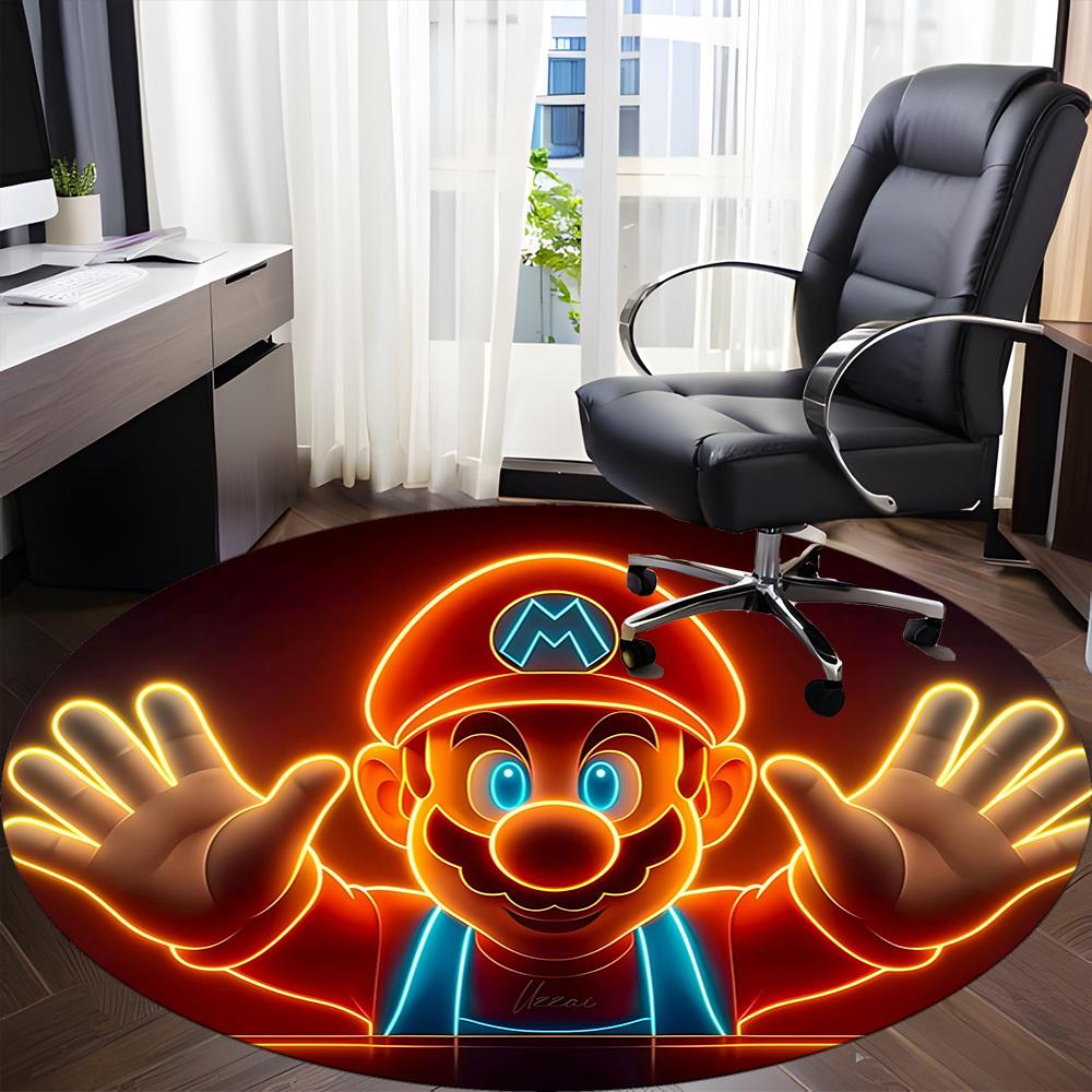 1PC Neon Mario Office Round Area Rug, Indoor Mat Suitable For Office, Under Office Chairs Bedroom Living Room Home Decor, Room Deco110