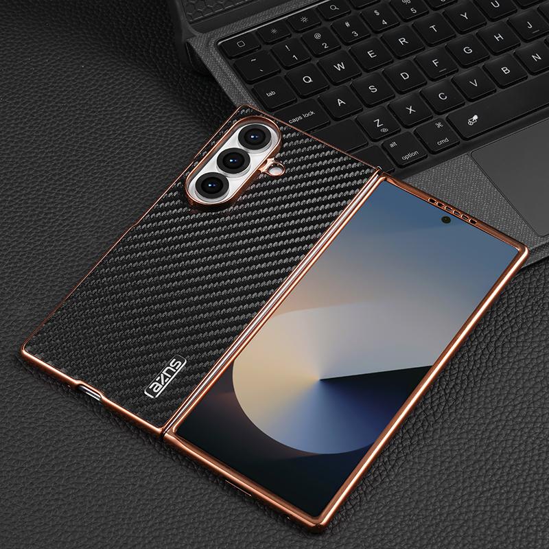For Samsung Galaxy Z Fold 7 Case Luxury PU Plating Carbon Fiber Protective Back Cover Case For Samsung Z Fold 7 6 5 4 3 Shell