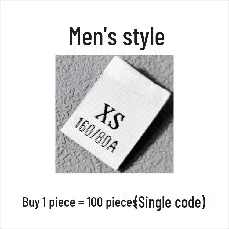 In-Stock Men's & Women's Woven Size Labels: Custom Black & White Trendy International Brand.