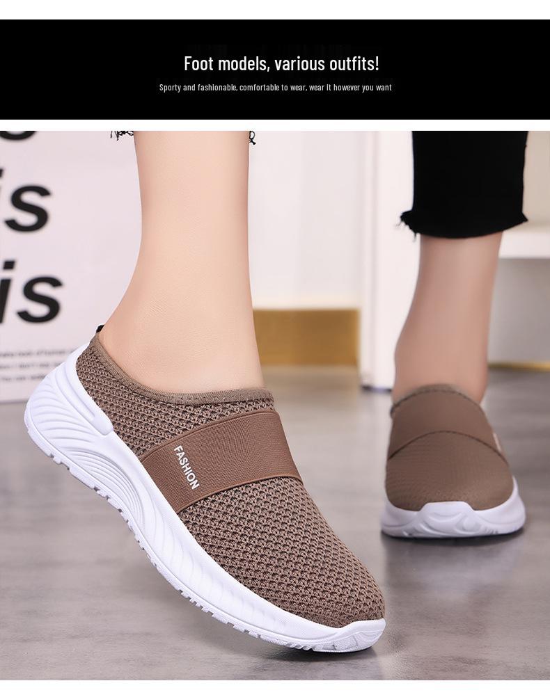 Women's Plus Size Closed-Toe Flyknit Slip-On Flats - Breathable Casual Slippers