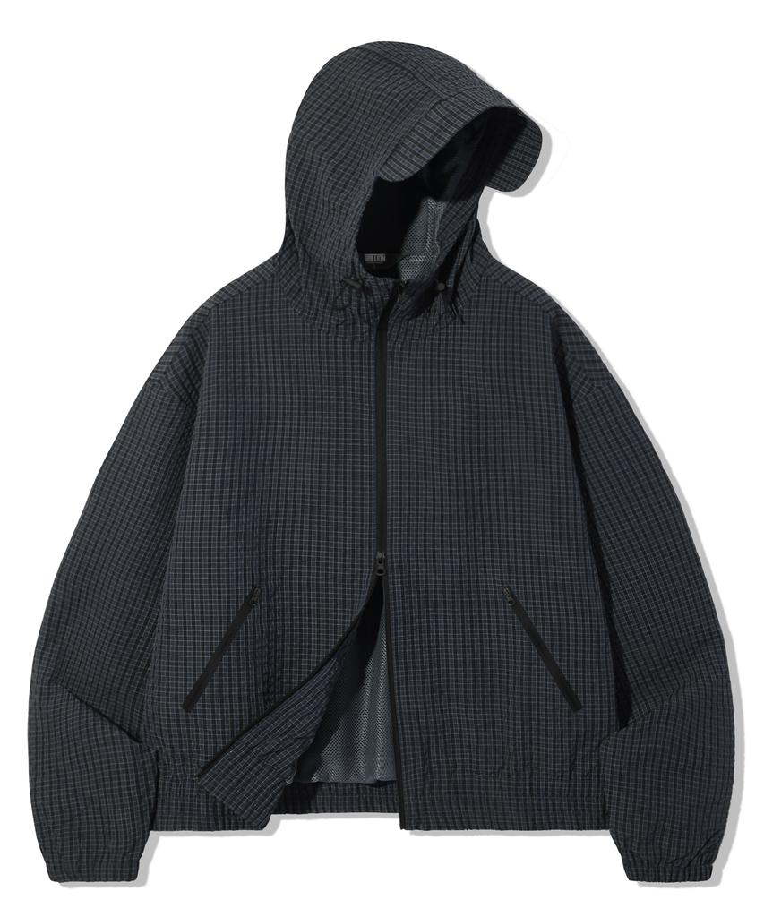 Trillion Check Pattern Hooded Zip-Up Windbreaker_Navy Black