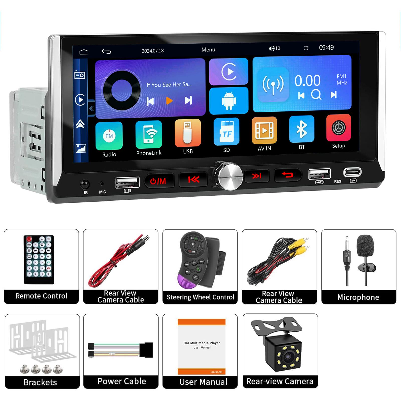 

1 Din автомобильный стерео MP5-плеер автомобильное радио 6,9-дюймовый мультимедийный проигрыватель Carplay Android Auto Bluetooth Screen Mirroring USB with 8LED