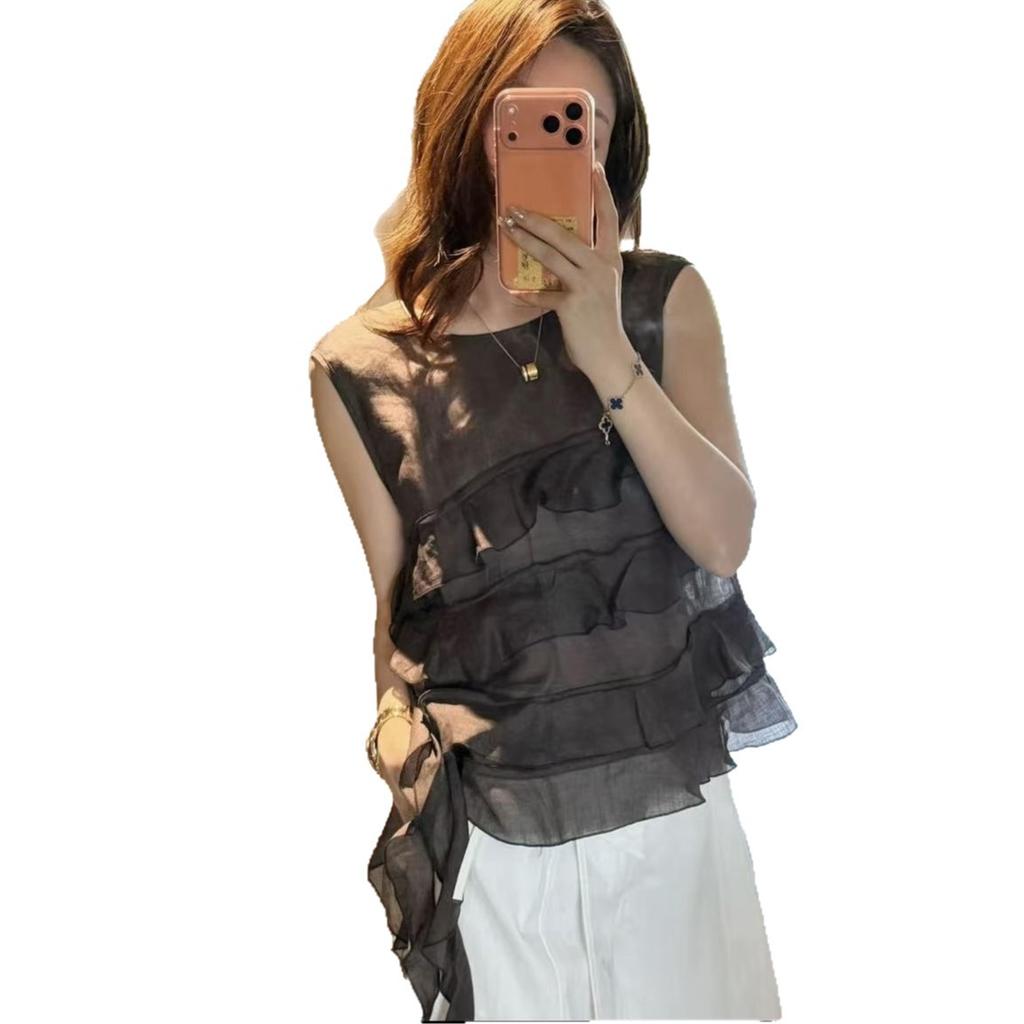 Summer new design ruffle edge streamer shirt shirt thin age-reducing women's top thin