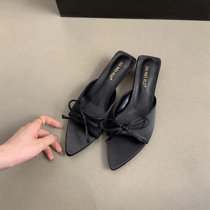 Fashion Women Summer New Luxury Brand High Heel Sandals Versatile Simple Slim Heel Sandals Bowknot Slippers