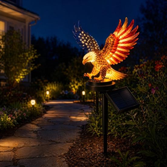 America 250th Anniversary Solar Eagle Garden Light, Patriotic Memorial Day Decor, Solar Powered Eagle Stake Light for 4th of July Yard, Outdoor