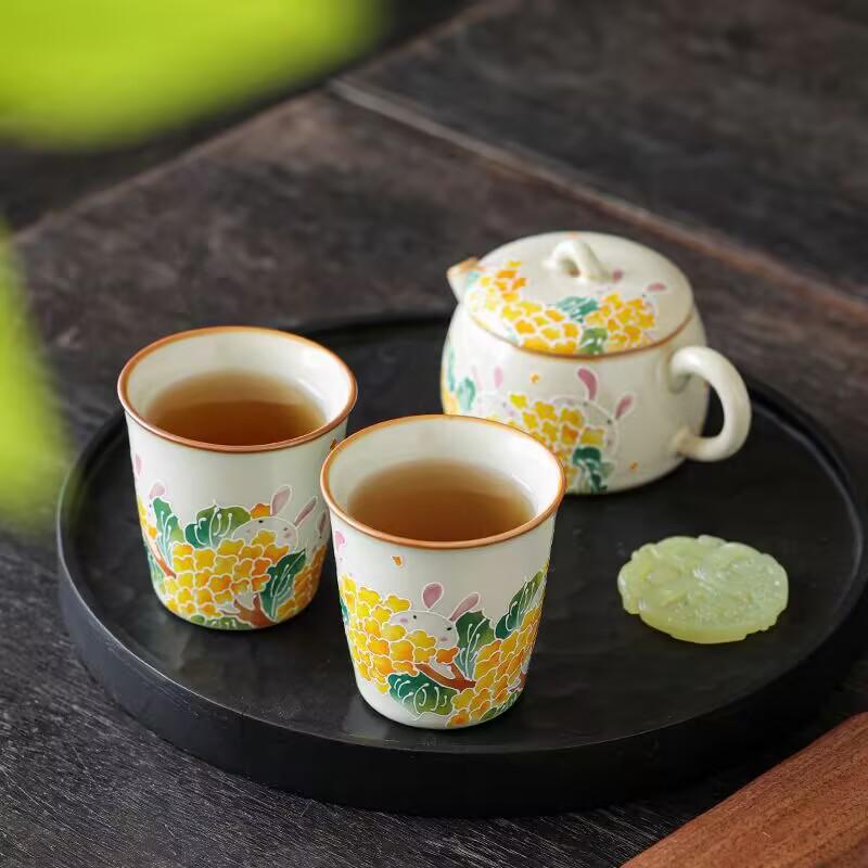 Ru Kiln Silver Shadow Jade Rabbit Instant Cup Ceramic Tea Cup Home Office Tea Cup Kung Fu Tea Set With Gift Box